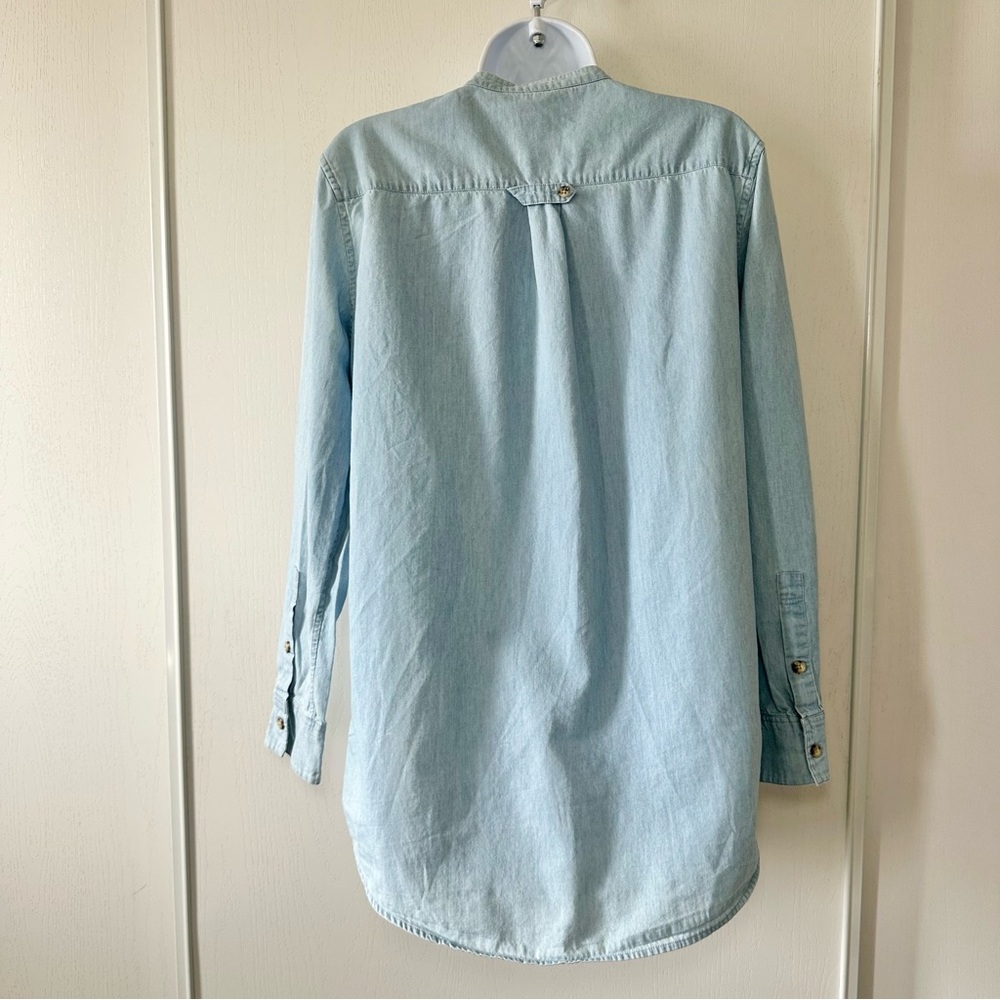 Equipment Women’s Sky Blue Mandel Cotton Chambray Long Sleeve Shirt- Size Small - Picture 5 of 10